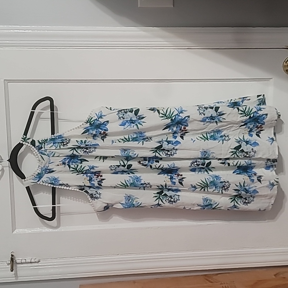 🌻Blue floral on white spring/summer dress. Lining on the inside, size small.